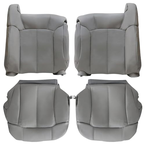 GXARTS Driver and Passenger Side Bottom Lower and Top Lean Back Leather Seat Cover Pewter Gray 922/122 Fit for Chevy Silverado Tahoe Suburban Yukon GMC Sierra 1500 2500 3500 1999 2000 2001 2002