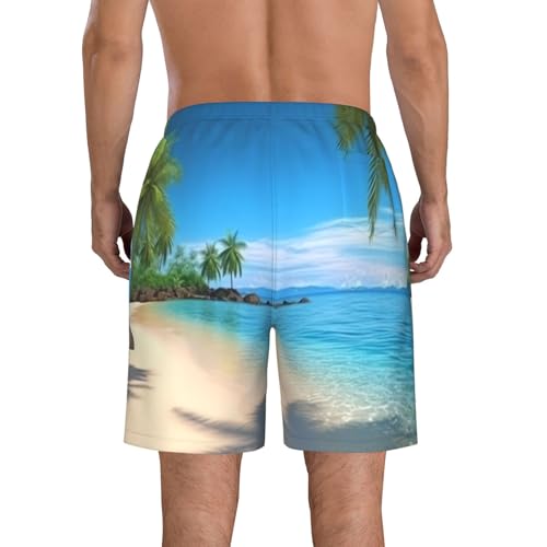 Hawaiian Beach with Palm Trees Men's Swim Trunks Quick Dry Board Shorts with Pockets Casual Drawstring Beach Shorts3
