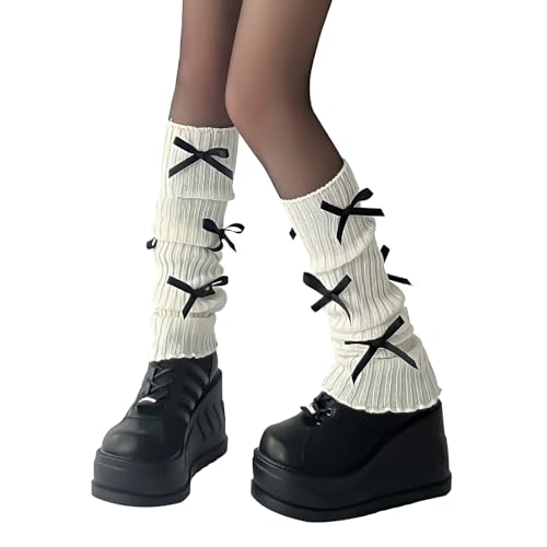 Image of Leg warmers Y2k Wind with bow lace-up knit Harajuku Kawaii leg warmers accessories 80's vintage high leg socks