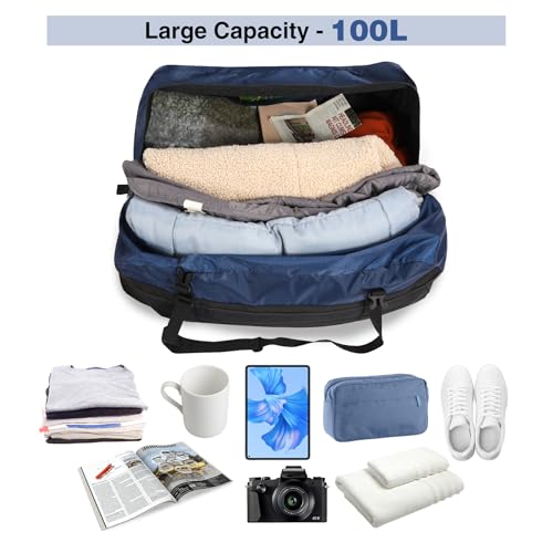 100L Extra Large Foldable Duffle Bag for Travel & Storage, Lightweight Waterproof Sports Tote Bag, Durable 1680D Nylon Material Luggage Bag for Men Women, Blue2