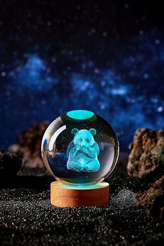 Panda Crystal Ball Lamp,3.15 inch 3D Panda Night Light,Glass Ball Light with Wooden Base,Panda Lamp Gift,Remote Control with 16 Colors Change (Panda) - Image 6