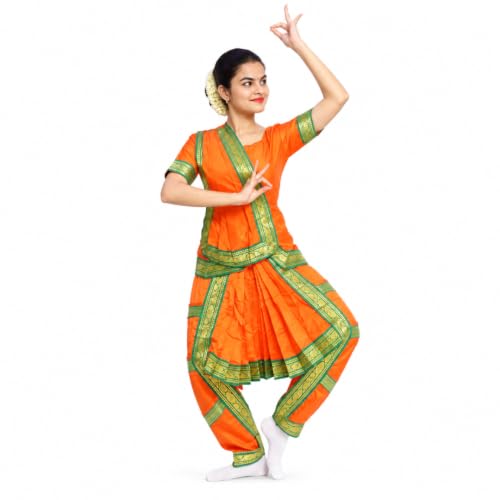 Image of ITSMYCOSTUME Bharatnatyam Costume Dress for Girls Set of 4(Bottom,Blouse,Hip Cloth & Anchal) Classical Dance dress for Kids