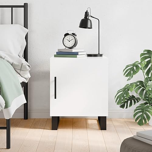 AJJHUUKI Muebles de exterior - Mesita de noche de color blanco brillante 40 x 40 x 50 cm, muebles de madera de ingeniería