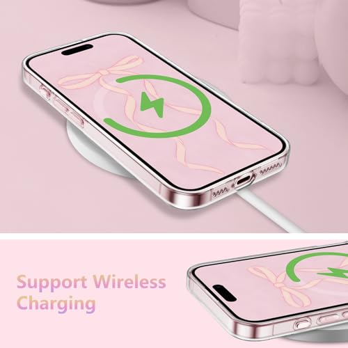Coque iPhone 16 Plus antichoc souple et transparente à motif noeud rose