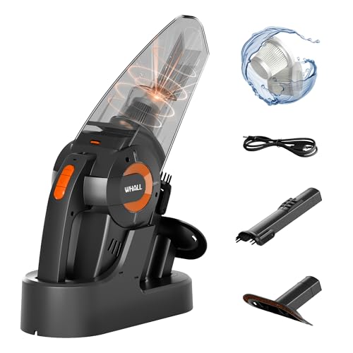 whall Handheld Cordless Car Vacuums, Wet and Dry Use 9000Pa Strong Suction Vacuums, Rechargeable Portable Vacuum Cleaner with LED, Charging Dock, Lightweight Mini Vacuum for Car, Home and Office,Coral