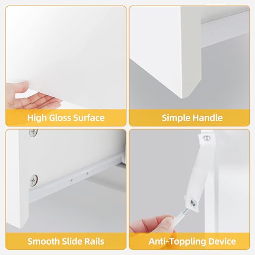 Dwvo MADWVKVVUR 8 Drawer Dresser With Led, White Dresser, Modern 8 Chest Of Drawers With Deep Drawers Glass Top High Gloss Surface thumb #6