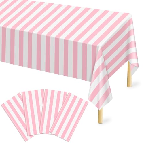 Image of Mulbozy Pink and White Striped Tablecloth 4 Pack,54 x 108 Inch
