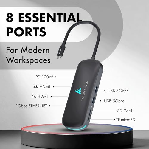 Image of Type C 8 in 1 Wozoyo Docking Station with Dual USB 5Gbps, Dual 4K HDMI,Gigabit Ethernet,SD & TF Card Reader, PD 100W,USB-C Hub,Universally Compatible with Thunderbolt 4, macOS, Windows, Android & iOS