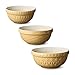 Vintage Farm Stoneware Mixing Bowl Set, 3-Piece, Includes 2 Qt, 3 Qt & 4.25 Qt Bowls, Embossed Patterns in Golden-Honey Finish, Durable & Nesting Design, Perfect for Mixing, Baking & Serving