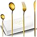 COPOTI - Juego de cubiertos con acabado en oro mate, 24 piezas, mango fino de acero inoxidable cepillado, color dorado, cuchillo, tenedor, cuchara. Cubertería para 6 personas