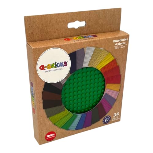 Image of Classic Baseplate - Building Kit for Toddlers & Kids - 20 x 20 Studs - 6.3 x 6.3 inches - Pack of 4 Baseplates - Compatible with Major Brands