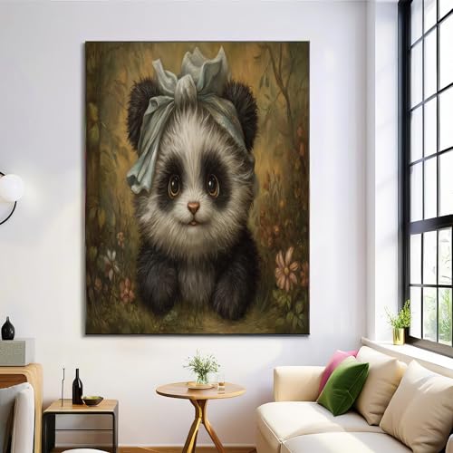 Panda mignon en toile GDJSMIN : tableau déco 80x120 cm style dessin animé pour salon
