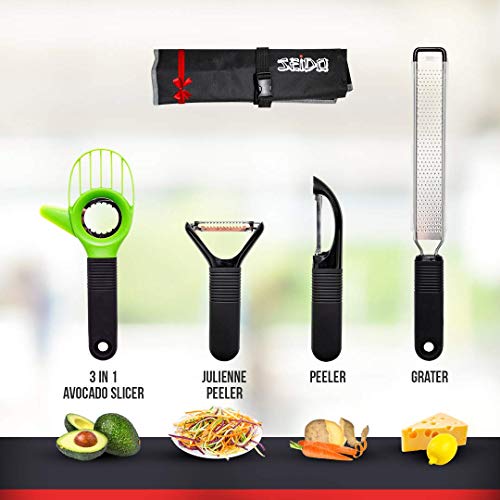 SEIDO Peelers Set Julienne Vegetable With Avocado Slicer, Lemon And Cheese Grater,