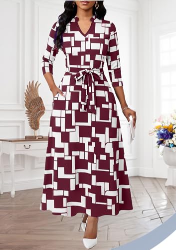 Image of BubFee Maxi Dresses for Women Semi Formal Long Dress 3 /4 Sleeve Casual A-line Church Dresses with Pockets