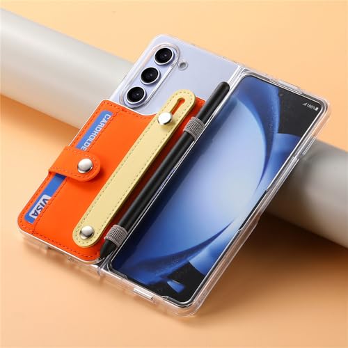 Coque Z Fold 5 transparente avec porte-carte pour vos déplacements urbains orange