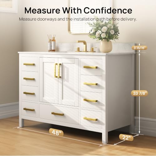 Image of DeerValley 48'' Bathroom Vanity, Pre-Assembled Modern Wood Bathroom Cabinet Sink Combo with Backsplash with Ceramic Sink Top