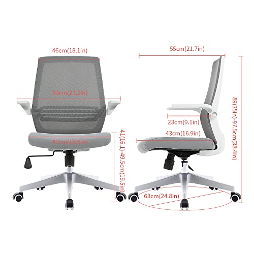 Sihoo Ergonomic Office Chair, Swivel Desk Chair Height Adjustable Mesh Back Computer Chair With Lumbar Support, 90° Flip-Up Armrest (Grey) #TOP2