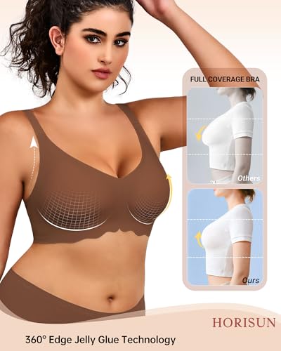 Image of HORISUN Wireless T Shirt Bra Seamless Push Up Bralette Full Coverage V Neck Comfortable Bras for Women