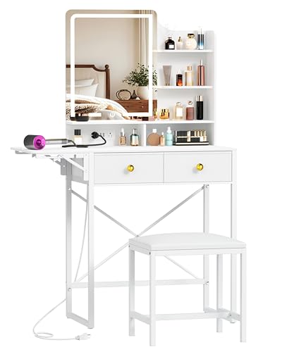 Akxomel Makeup Vanity Desk with Chair, Small Vanity Desk with