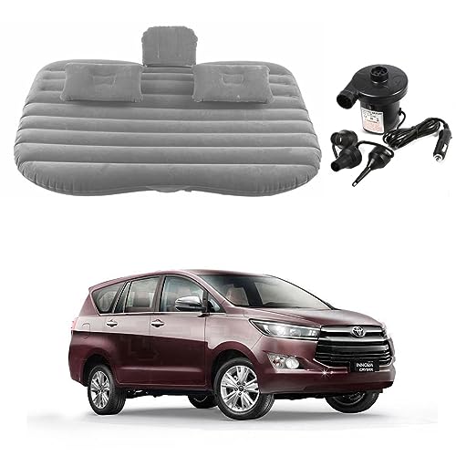 Image of Oshotto Multifunctional Car Travel Bed Mattress with Two Air Pillows, Car Air Pump Compatible with Toyota Innova Crysta (Grey)