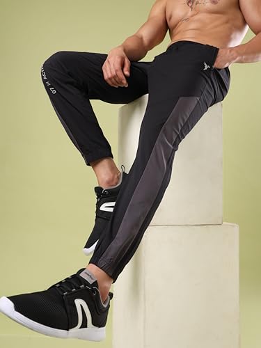 Image of TECHNOSPORT Men's Colorblock Slim Fit Sports Joggers TECHNOLITE Lightweight Active Track Pants Quick Dry Stretch Gym Running Training Fitness Activewear