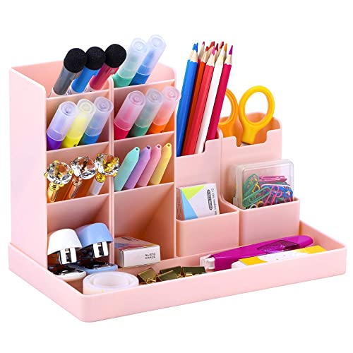 Cute Vertical Pen Organizer, Kawaii Desk Organizer Pen Holder Stationery, Marker Pencil Storage Caddy Tray For Office, School, Home & Art Supplies - Pink #TOP5