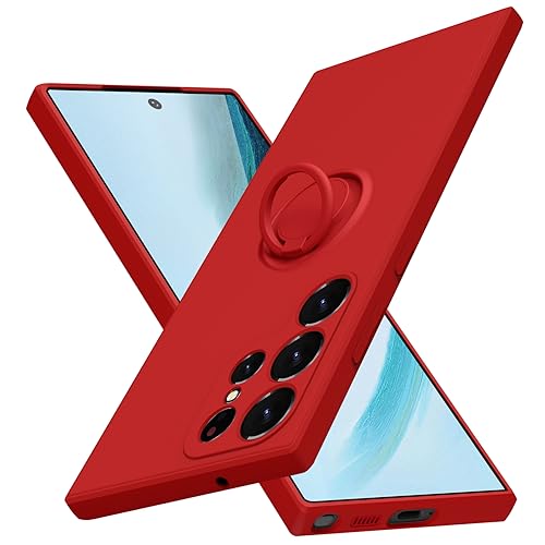 Coque Samsung S23 Ultra silicone liquide rouge fine avec anneau rotatif 360