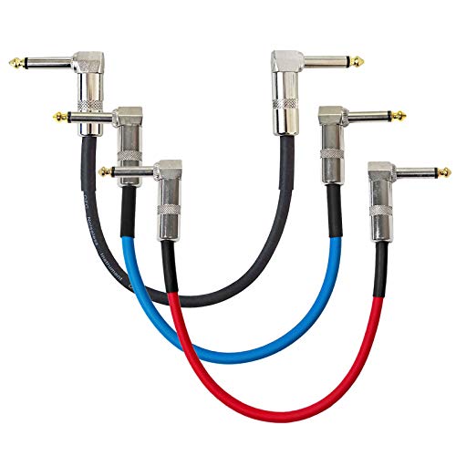 Câble patch jack coudé Keepdrum GC028 lot de 3 pièces de 30 cm en trois couleurs pour pedalboard