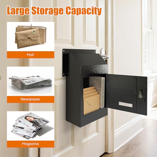 Image of Through-The-Door Drop Box - Drop Deposit Mailbox with Slot Catcher, Heavy Duty Steel Mailbox with Lock for Secure Storage of Letters & Checks - Ideal for Home, Office, or Apartment