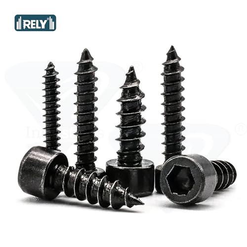 Image of Rely⇒VP INDUSTRIES (Pcs-25) M6.3x 50 mm Allen Socket Cap Head Self-Tapping Screw - Black Zinc Furniture Bolt for Wood Boards, Cabinets, Cupboards & Chairs