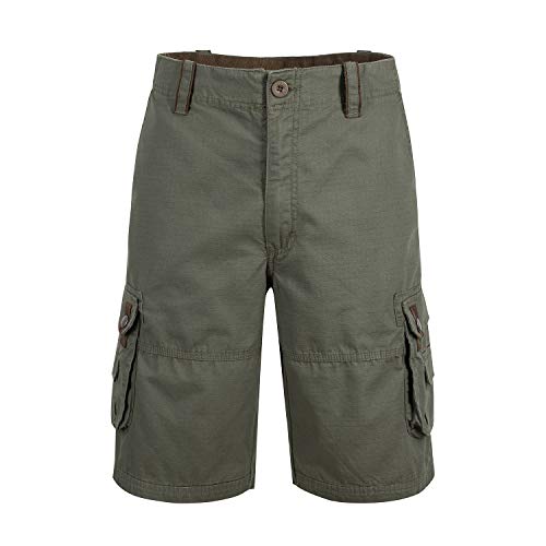 MOHEEN Mens Casual Relaxed Fit Cotton Solid Multi-Pocket Lightweight Cargo Shorts Outdoor (Olive, 38)
