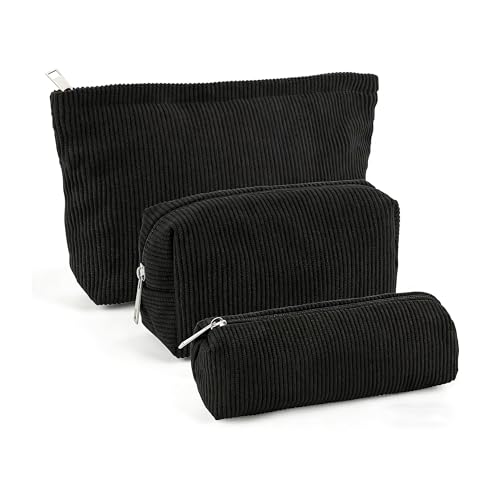 Neceser de cosméticos con cremallera, 3 unidades, bolsa de aseo portátil, bolsa de maquillaje, 3 tamaños, multifunción, neceser de cosméticos para mujer, Negro