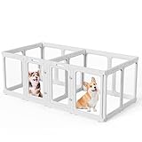Aoole Clear Acrylic Dog Playpen with Door, for Puppy Cat Rabbit Transparent Pet Pen, Dog Playpen Indoor, Dog Fence, Easy Assemble & Cleaning Dog Pen for Small & Medium Dogs (23.6“ Height, 14PCS)