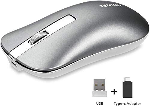 Coener Raton Inalambrico Recargable, Slim Ultra Silencioso 1600 dpi Wireless Mouse with Nano Receiver para Computadora Portatil, PC, Portátil, Computadora, Macbook (Plata)