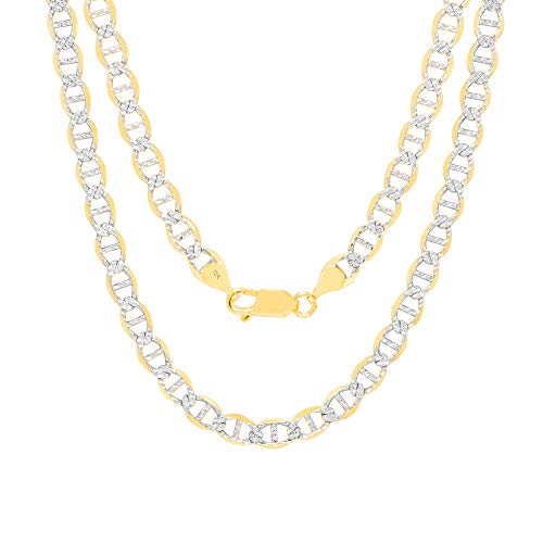 Nuragold 10k Real Yellow Gold Solid Mariner 5mm Anchor Chain Pave Diamond Cut Necklace (16