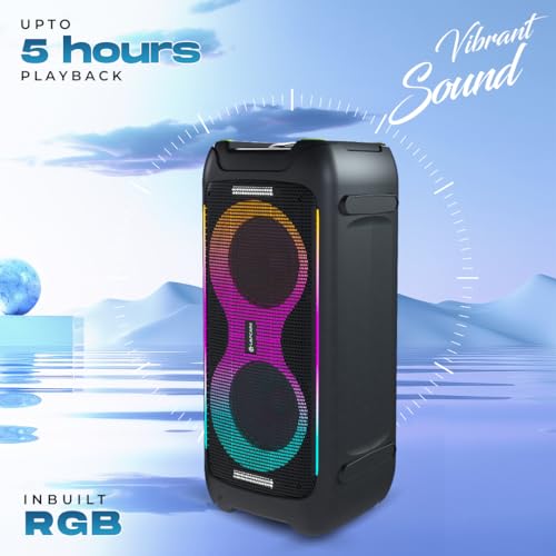 Image of LAPCARE Bloom Wireless Bluetooth Party Speaker, 100W Immersive Pro Sound, Dynamic RGB Light Show, Bass and Treble Control, Type C, Built-in Rechargeable Battery, Splashproof with Wireless Mic (Black)