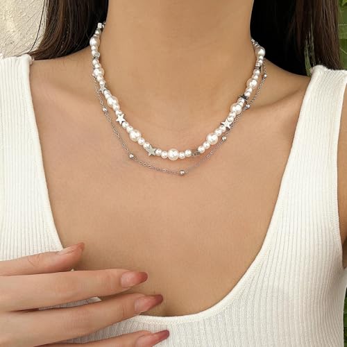 Collar de perlas de imitación unisex con cuentas acrílicas en capas 4