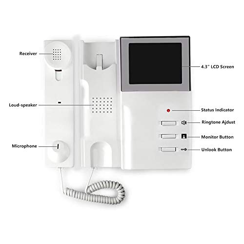 AMOCAM Video Door Phone System, 4.3 Inches Clear LCD Monitor Wired Video Intercom Doorbell Kits, IR Night Vision Outdoor Camera Door Intercom, Doorphone Telephone Style for Home Improvement