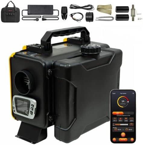 8KW 12V/110V Diesel Air Heater, ALL IN ONE 6L/1.58Gal Auto Thermostatic Diesel Heater, with APP &LCD Control and No Tick Parking Heater with Internal Recirculation Upgrade,for Camper Trailer RV Home