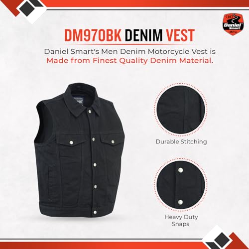 Daniel Smart Biker Vest for Men Unique Raw Blue & Black Denim Vest with Snap Closure & Concealment inside2