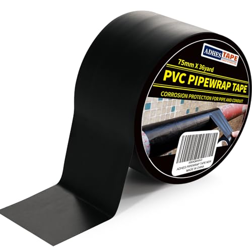 ADHES Ruban Adhésif PVC Noir Contre La Corrosion, Ruban Adhésif étanche, Protection De Tuyau Conduite D'eau Souterraine,75 mm x 33 m