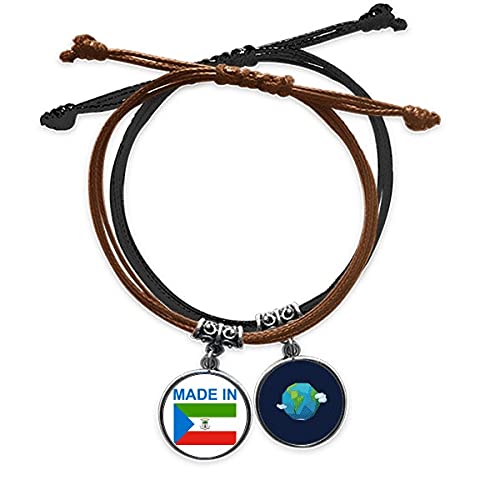 Pulsera de Guinea Ecuatorial cadena de mano trenzada en cuero negro