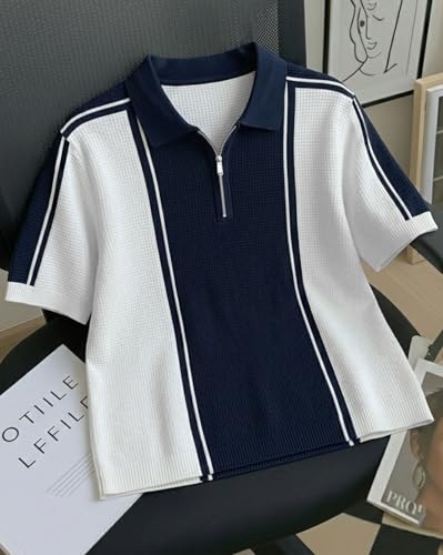 AUSK Men's Beige Half Sleeve Polo Neck T-Shirt White&Navy Blue_A125 - Image 3