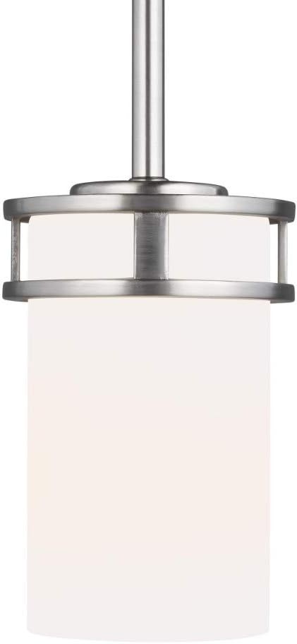 Generation Lighting 6121601-112 Robie Glass Cylinder Mini Pendant Ceiling Light Fixture, 1-Light 75 Watt, 7 Inch H x 4 Inch W, Midnight Black, cETL Listed, Safety Rated for Wet Locations