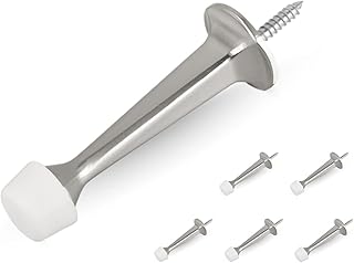 HOMOTEK 6 Pack Heavy Duty Solid Rigid Door Stop with Soft Rubber Tip, Zinc Die Cast Door Stopper Protect Wall & Door, Satin Nickel