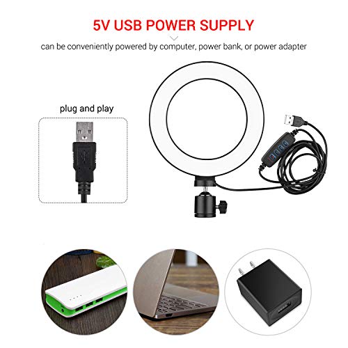 Sunbaca 6 Polegada Mini LED Ring Light Fotografia Lâmpada Regulável 3 Modos de Iluminação Alimentado