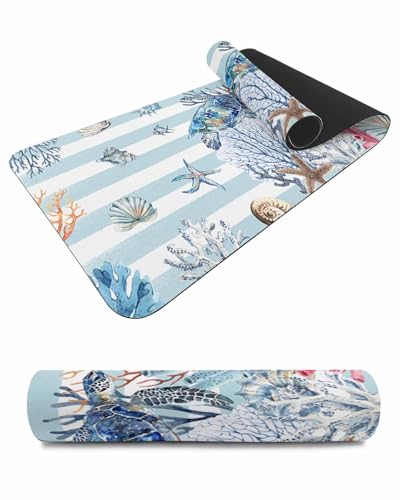 Debedcor Heat Proof Table Pads Waterproof Decorative, Sea Turtle Coastal Non-Slip Table Countertop Protector, Nautical Coral Ocean Blue Stripes Insulation Mat for Kitchen Room, 40 x 12 Inches