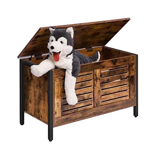 Hoobro Storage Chest, Wooden Toy Chest, Retro Toy Box Organizer With Safety Hinge, Sturdy Storage Bench, Metal Frame, Supports 220 Lb, Louvered Door, Rustic Brown Bf85Cw01G1 #TOP7
