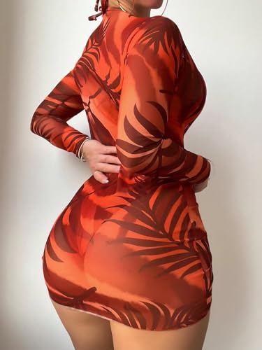 WDIRARA Women's 3 Piece Swimsuits Tropical Print Triangle Halter Bikini Set Bathing Suit with Drawstring Cover Up2