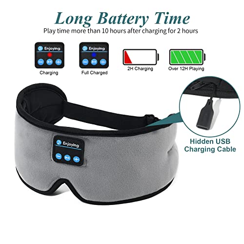 Sleep Headphones, Update Wireless 3D Eye Mask with Ultra-Thin HD Stereo Speakers for Side Sleepers, Air Travel, Meditation and Relaxation Grey